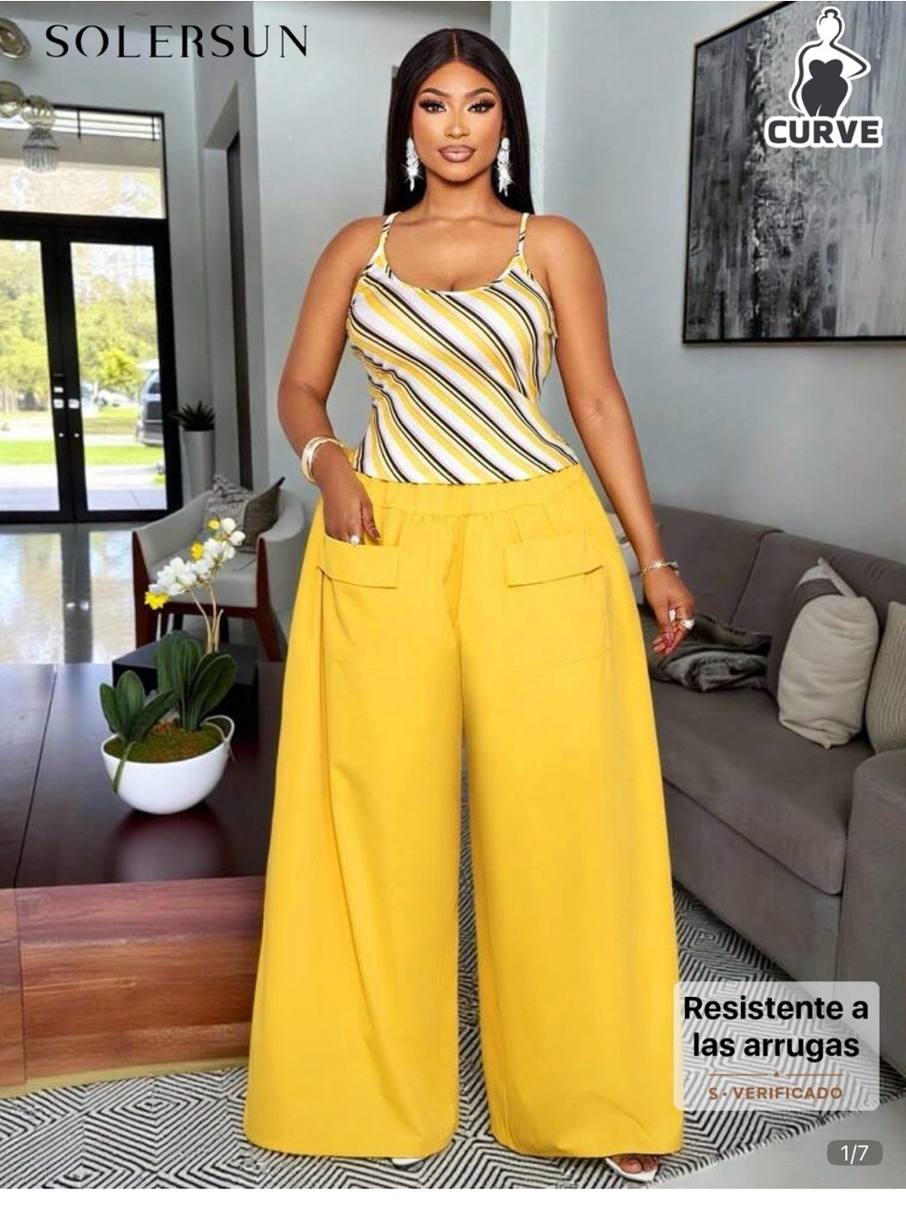 SHEIN Yellow Wide-Leg Elastic Waist Pants